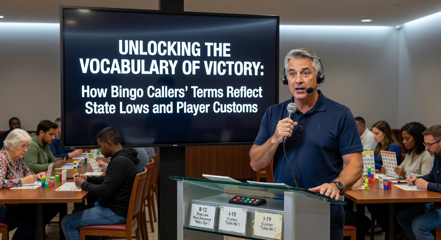 Bingo caller announcing numbers with traditional phrases during a regulated game session